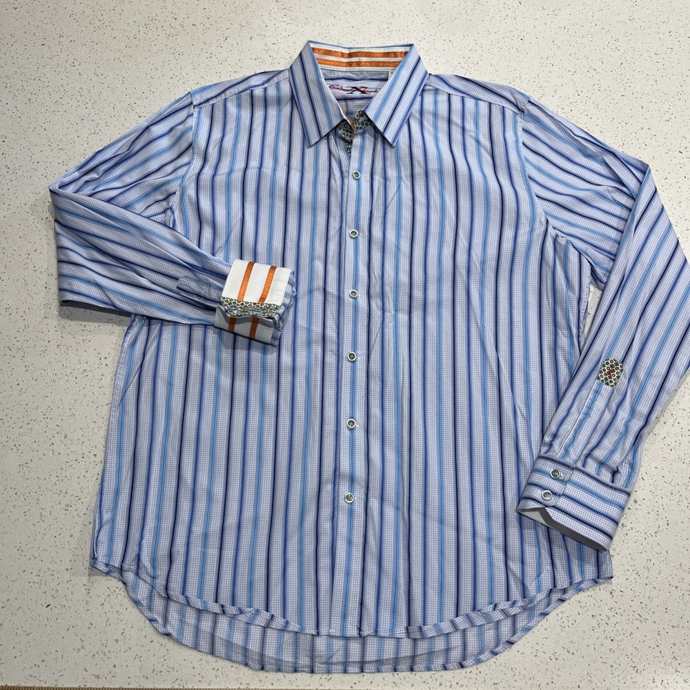ROBERT GRAHAM X Shirt Mens XL Blue Striped Long Sleeve Button Down Flip Cuff